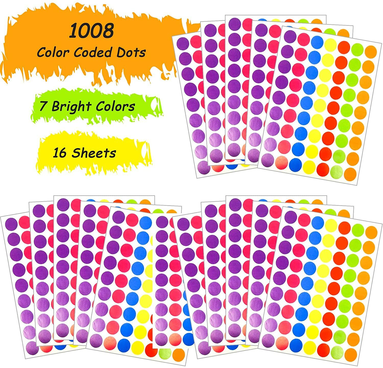 Amzer Pack of 1000 1-Inch Round Shape Self-Adhesive Color Coding Labels Circle Dot Stickers,11 Bright Colors,Print or Write Sheet(20 Sheet) Yellow