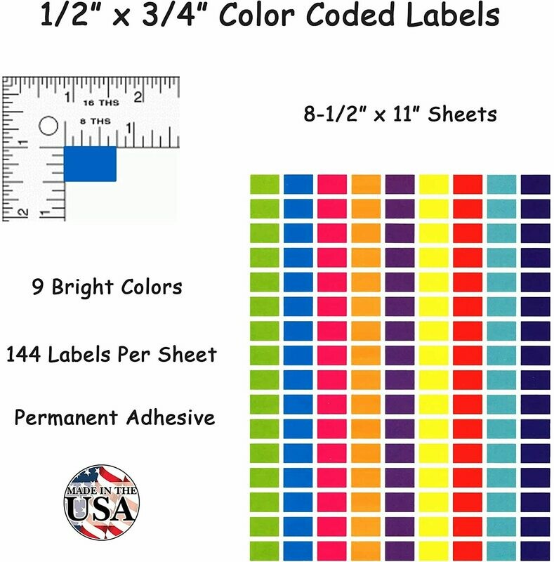 Tag-A-Room 1/2 Inch Round Color Coding Circle Dot Label Stickers, 12 Bright  Colors, 8 1/2 x 11 Sheet
