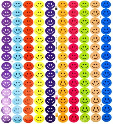Tag-A-Room Happy Face Smiley Face Round 3/4 Inch Circle Dot Stickers, 10 Bright Colors, 8 1/2