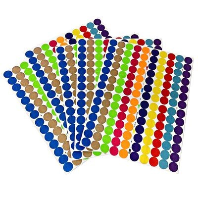 Tag-A-Room 3/4 Inch Round Color Coding Circle Dot Label Stickers, 10 Bright Colors, 8 1/2