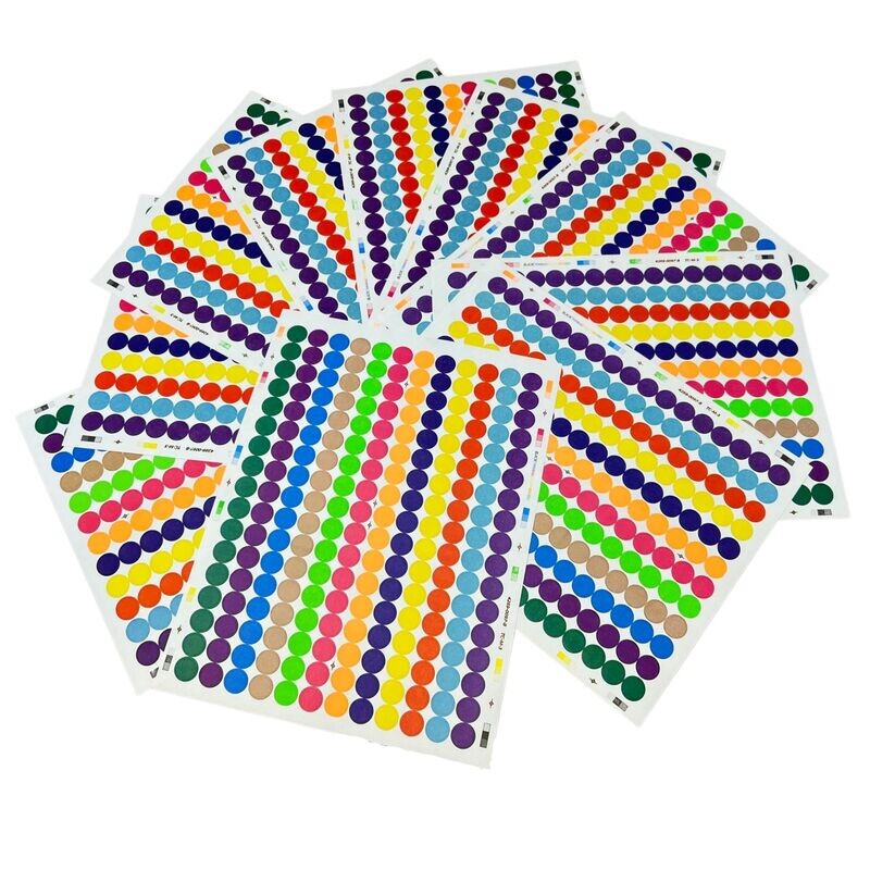 Tag-A-Room 1/2 Inch Round Color Coding Circle Dot Label Stickers, 12 Bright Colors, 8 1/2&quot; x 11&quot; Sheet
