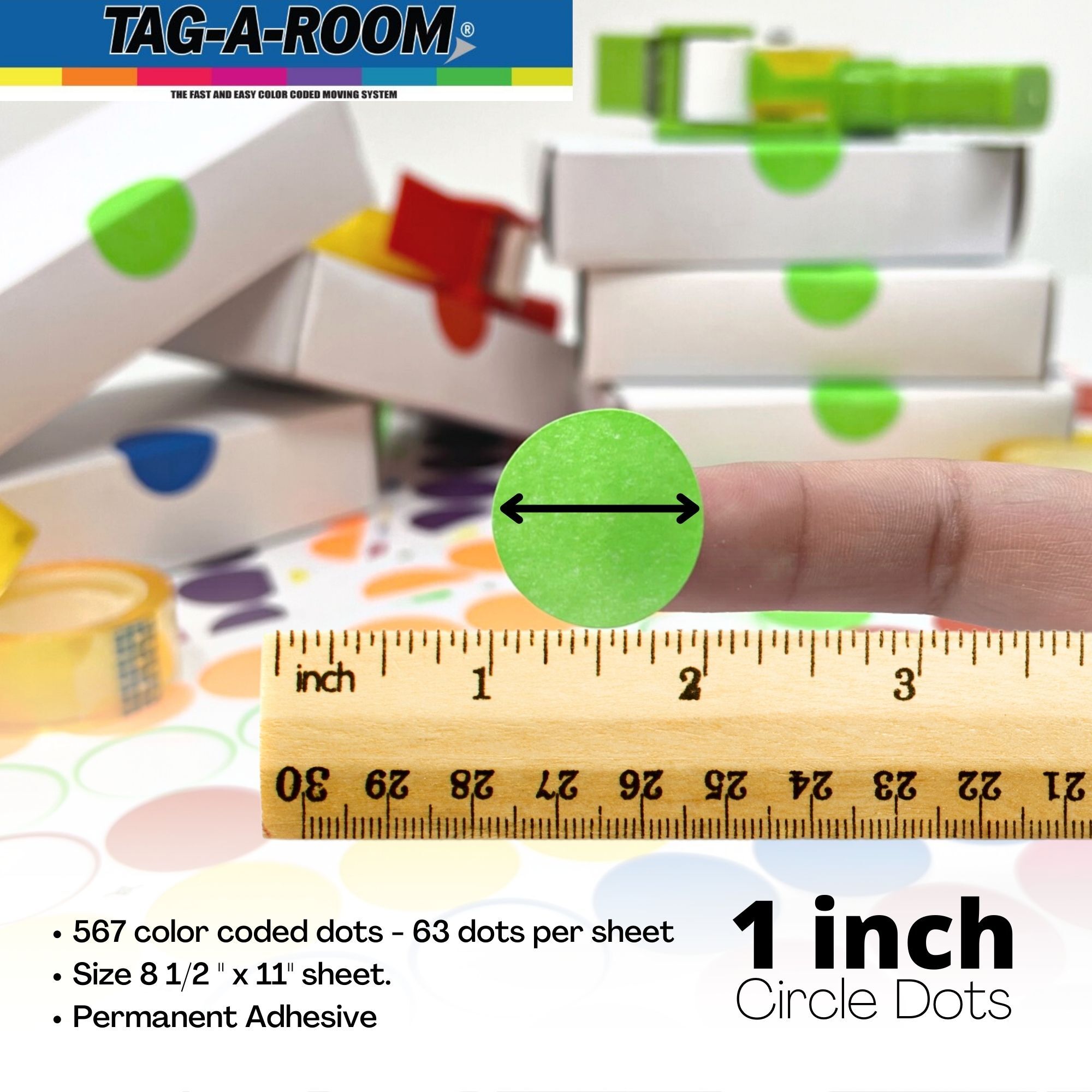 Tag-A-Room 1 Inch Round Color Coding Circle Dot Label Stickers, 7