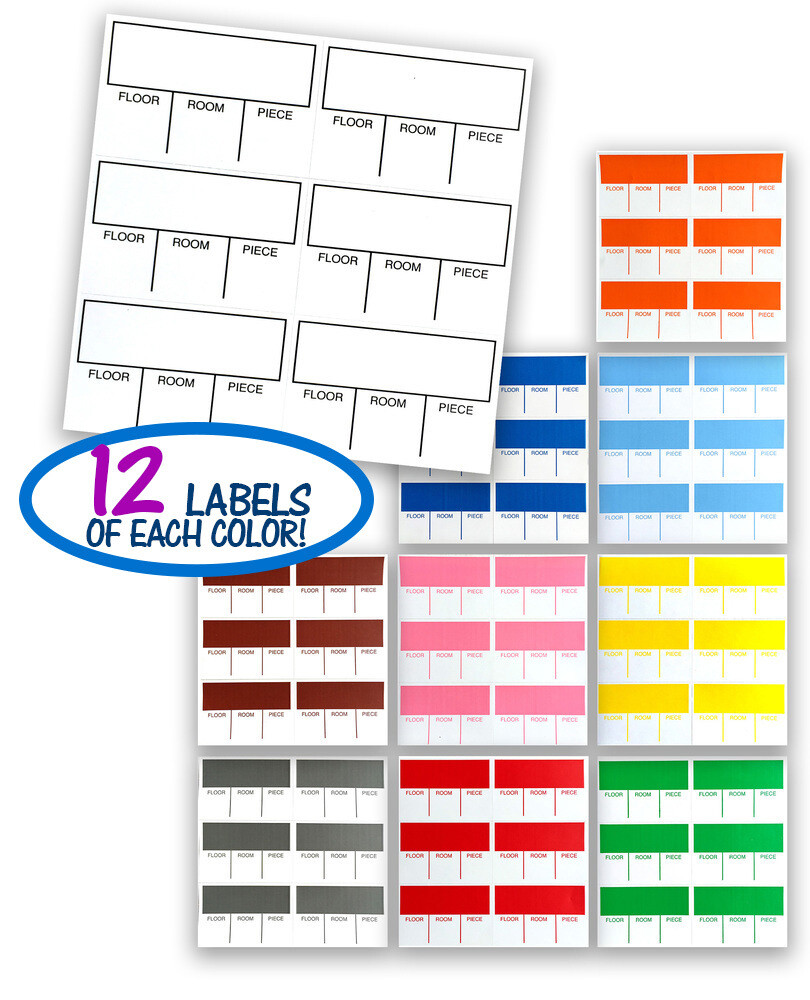 Tag-A-Room Color Coded Furniture Labels, Moving Supplies Stickers 120 Count