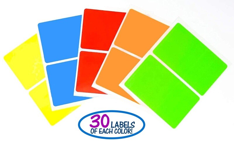 Color Coded Labels 2&quot; x 3.5&quot; Stickers, 150 Count - 5 Colors