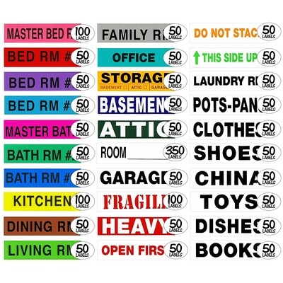Color Coded Moving Labels Ultimate Mega Move Pack for 4-5 Bedroom Home,  2650 Count