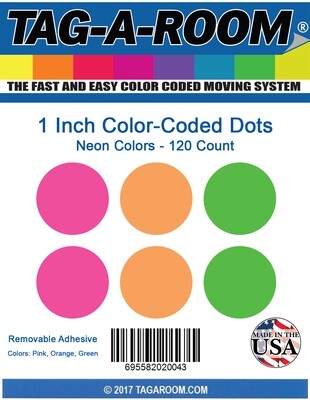 Tag-A-Room 1 Inch Round Color Coding Circle Dot Label Stickers, 3 Neon Colors, 4