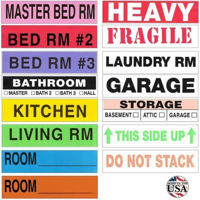 Tag-A-Room Moving Labels Color Coded (800 Count), 3-4 Bedroom Home Pack, Moving Supplies