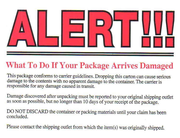 ALERT!!! - Damaged Package Shipping Label