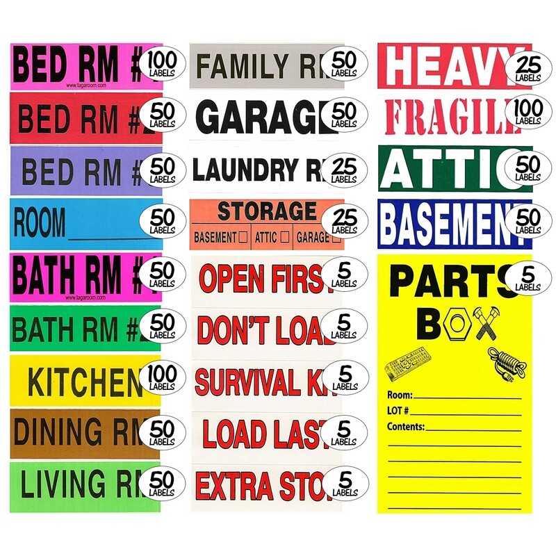 Color Coding Home Moving Labels, 950 Count with Bonus Parts Box Labels
