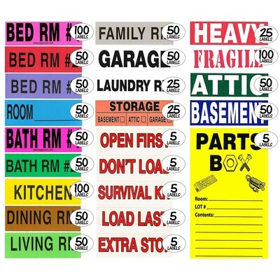 Color Coding Home Moving Labels, 950 Count with Bonus Parts Box Labels