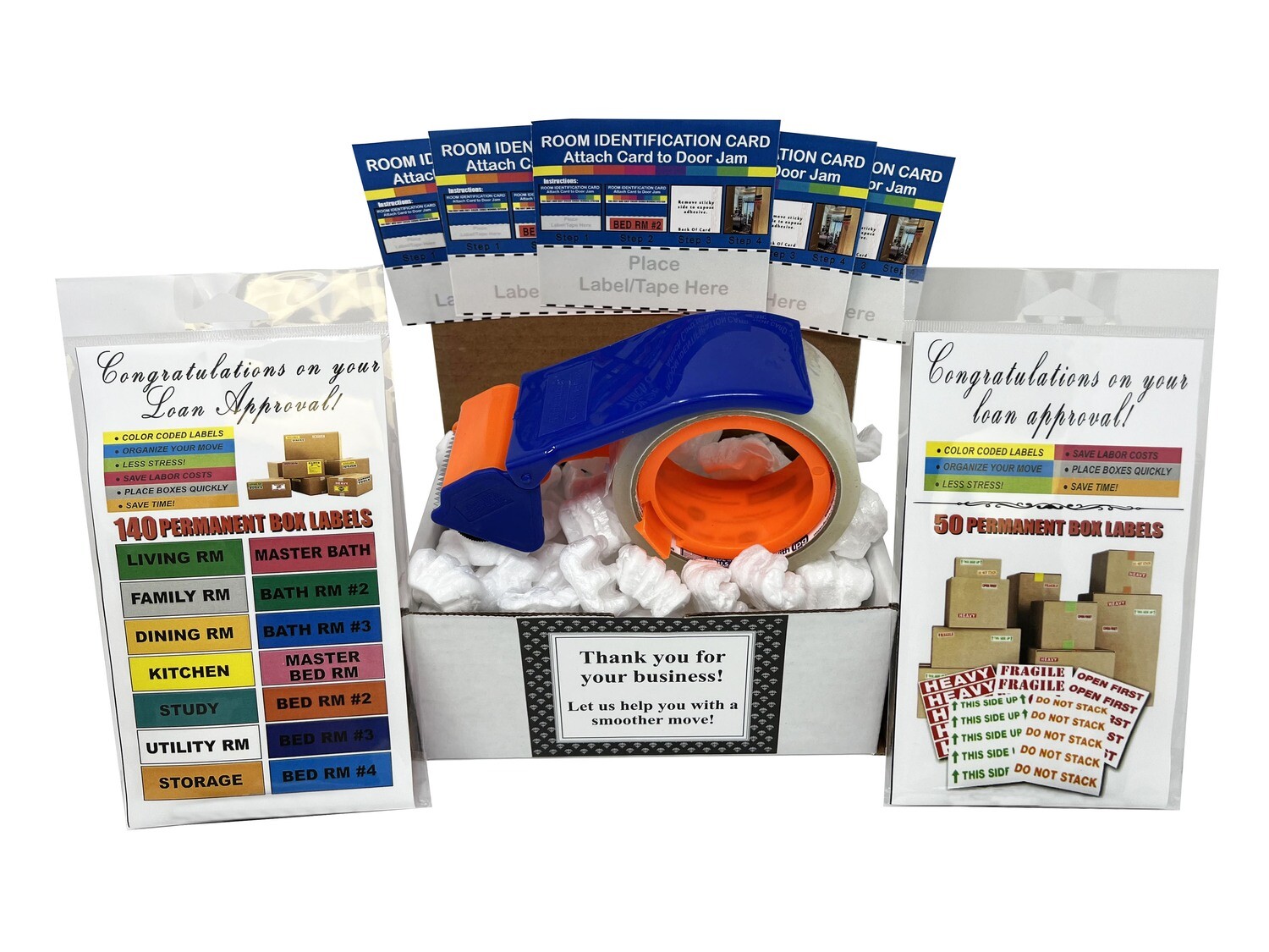 White Labeled Moving Kit B / Low As $16.50, Text: Congratulations on your loan approval!