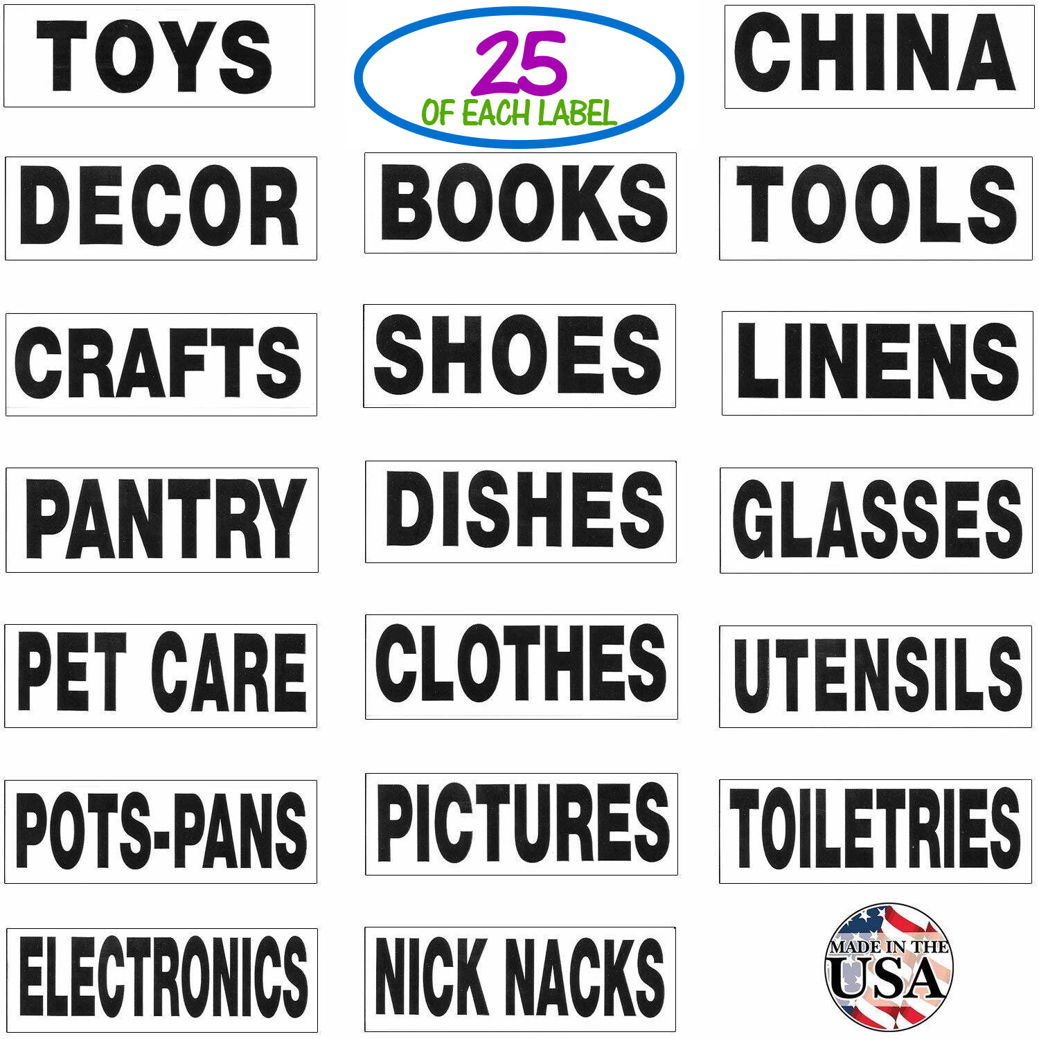 Packing Content Labels  475 Total Labels