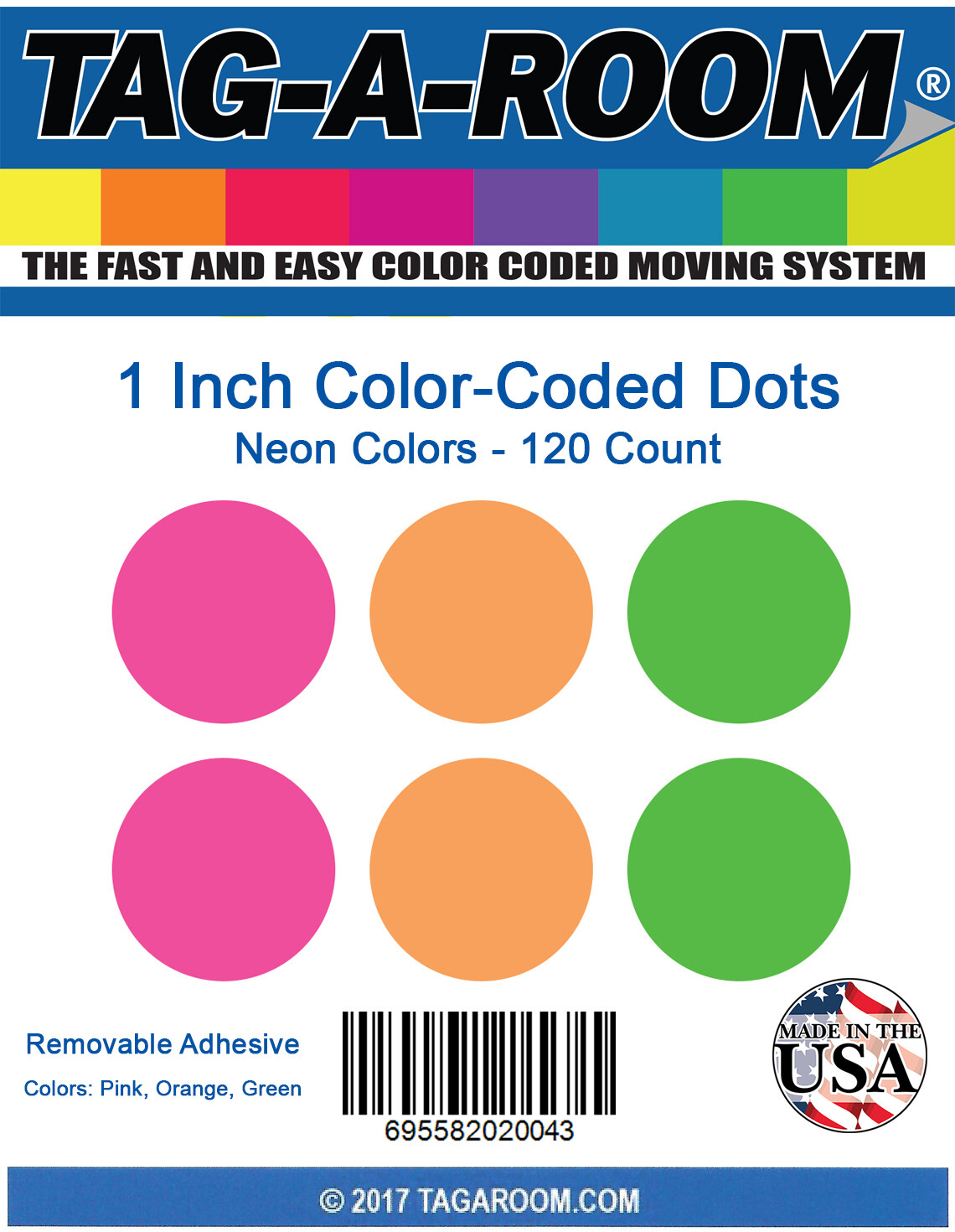 Tag-A-Room 1 Inch Round Color Coding Circle Dot Label Stickers, 3 Neon Colors, 4" x 5" Sheet - 120 Count