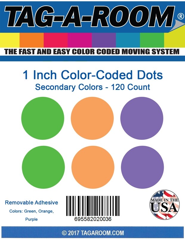 Tag-A-Room 1 Inch Round Color Coding Circle Dot Label Stickers, 3 Secondary Colors, 4" x 5" Sheet - 120 Count