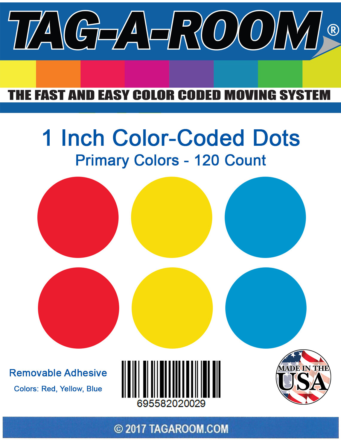 Tag-A-Room 1 Inch Round Color Coding Circle Dot Label Stickers, 3 Primary Colors, 4" x 5" Sheet - 120 Count