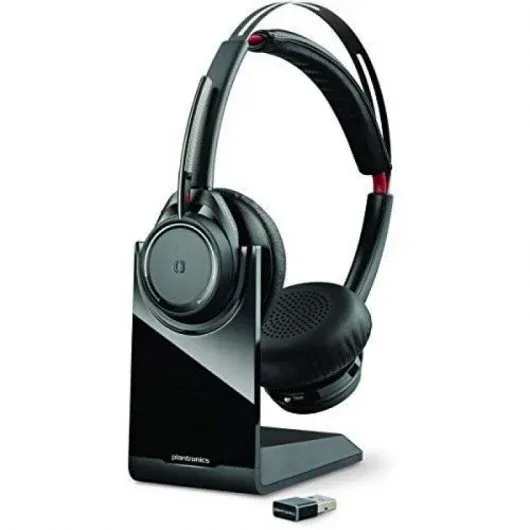 Plantronics Voyager Focus UC B825 Auriculares con Microfono Bluetooth 4.0 - Alcance hasta 30m - Autonomia hasta 12h - Base de Carga - Color Negro