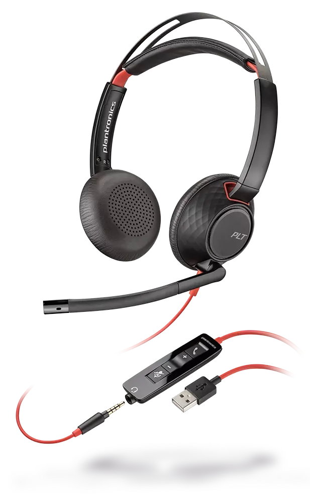 Plantronics Blackwire C5220 USB-A Auriculares con Microfono - Cancelacion de Ruido - Diadema Metalica Acolchada - Almohadillas de Piel Sintetica - Controles en Cable