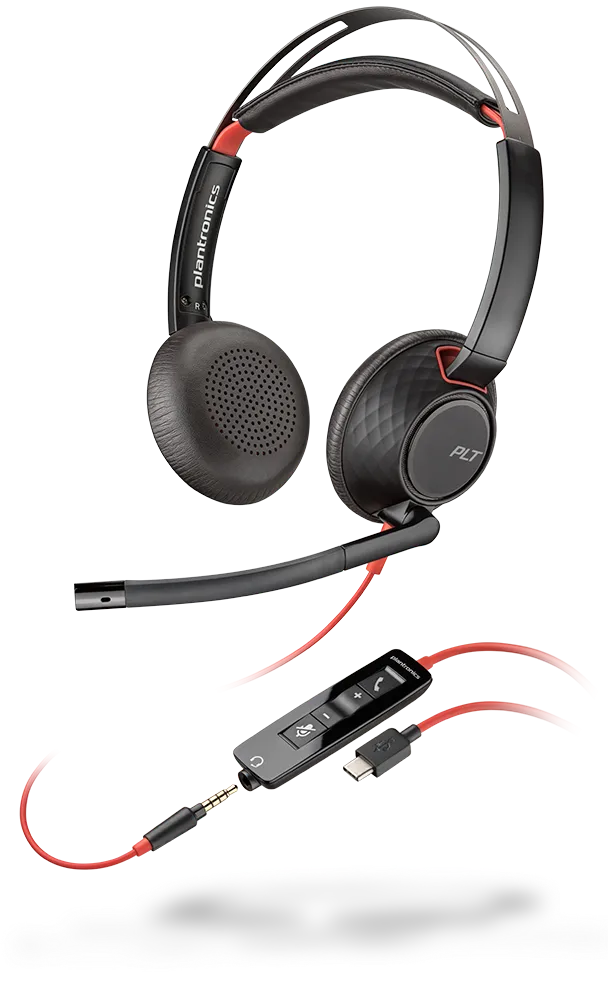 Plantronics Blackwire C5220 USB-C Auriculares con Microfono - Cancelacion de Ruido - Diadema Metalica Acolchada - Almohadillas de Piel Sintetica - Controles en Cable