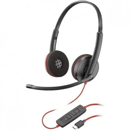 Plantronics Blackwire C3220 USB-C Auriculares con Microfono - Almohadillas Acolchadas - Controles en Cable - Color Negro
