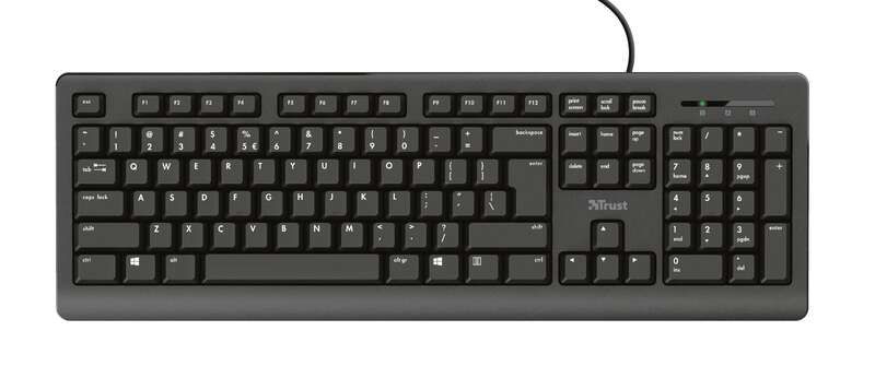 Trust Primo Teclado Completo USB - Teclas Silenciosas - 104 Teclas - Resistente a los Vertidos - Cable de 1.80m