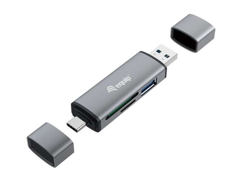 Equip Lector de Tarjetas SD/MicroSD hasta 2TB con Conectores USB-A y USB-C - Carcasa de Aluminio