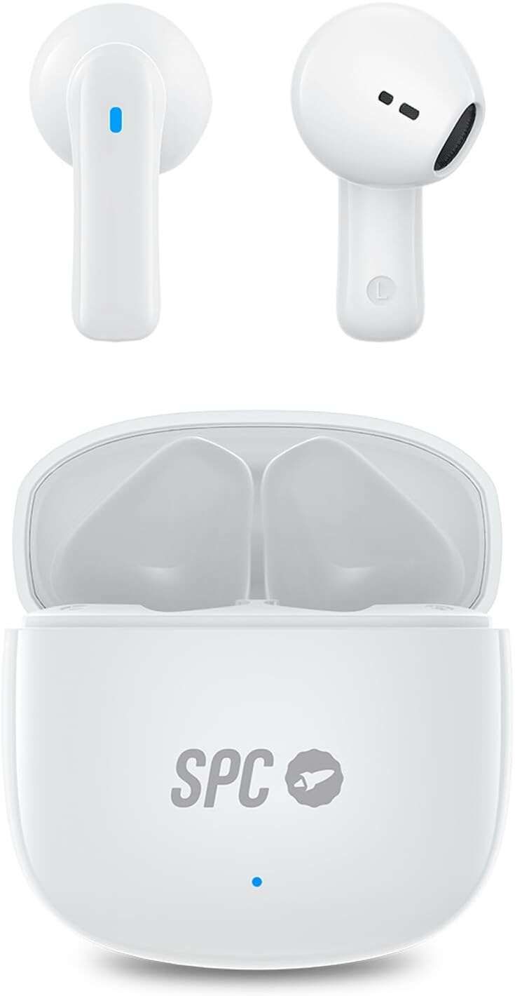 SPC Auriculares True Wireless Zion 2 Play - Autonomia 28 Horas - Base de Carga USB-C - Control por Toques - Compatible con Asistentes de Voz - Luces Led Indicadoras - Color Blanco