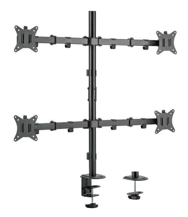 Equip Soporte de Mesa con Abrazadera y Brazos Articulados para 4 Monitores de 17"-32" - Giratorio e Inclinable - Gestion de Cables - Peso Max 9kg x Brazo - VESA Max 100x100mm