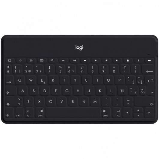 Logitech Keys to Go Teclado Bluetooth para iPhone, iPad y Apple TV - Teclas de Acesso Directo - Base para Smartphone - Ultraligero - Proteccion Antiderrames - Color Negro