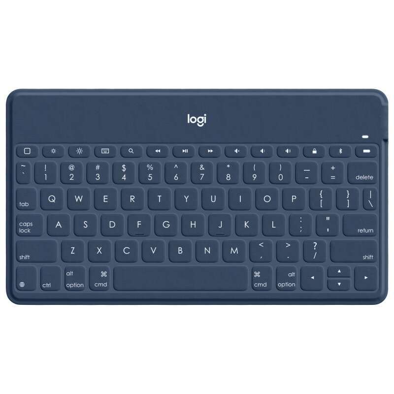 Logitech Keys to Go Teclado Bluetooth para iPhone, iPad y Apple TV - Teclas de Acesso Directo - Base para Smartphone - Ultraligero - Proteccion Antiderrames - Color Azul