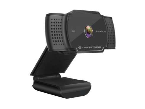 Conceptronic Webcam 2K Super HD USB 2.0 - Microfono Integrado - Enfoque Automatico - Cubierta de Privacidad - Cable de 1.50m - Color Negro
