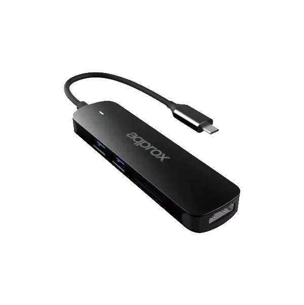 Approx 5 en 1 Hub USB-C con 2 Puertos USB 3.0, 1 Puerto HDMI 4K/30Hz y Lector SD/MicroSD - Velocidad de hasta 5Gbps - Carcasa de Aluminio