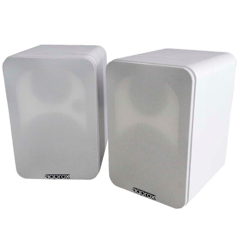 Approx Altavoces Autoamplificados 60W RMS Bluetooth 5.0 - Carcasa de Madera - RCA, Optical, Coaxial, USB - Incluye Soporte de Pared - Color Blanco