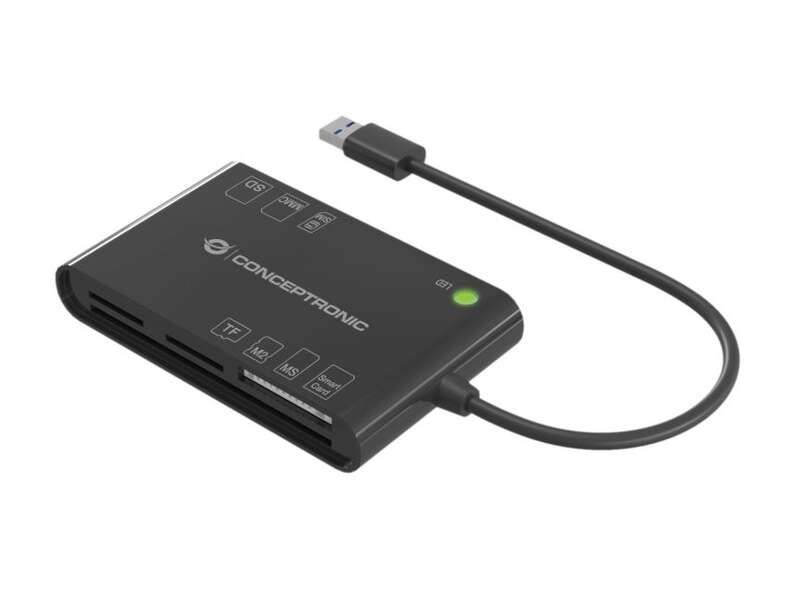 Conceptronic Lector de Tarjetas de Identificacion Inteligente USB-A Compatible con SD / SDHC / SDXC, Micro SD / T-Flash, MMC, MS, M2, SIM y Tarjeta Inteligente