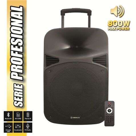 Coolsound Serie Pro Altavoz Autoamplificado 150W RMS 15" - Bluetooth, USB, SD, Entrada Jack 6.3mm, Radio FM - Asa y Ruedas de Transporte - Mando a Distancia