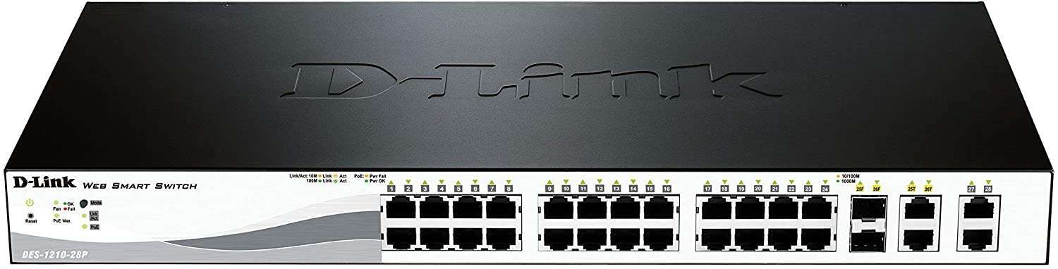 D-Link Switch Semigestionable PoE 24 Puertos Fast Ethernet + 2 Puertos Gigabit + 2 Puertos Combo