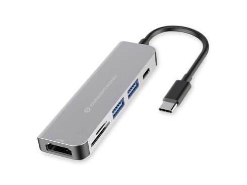 Conceptronic 6 en 1 Hub USB-C con 1x HDMI, 1x USB-C PD, 2x USB 3.0, Lector SD, Lector MicroSD/TF - Soporta Resolucion HDMI hasta 4K*2K 30Hz