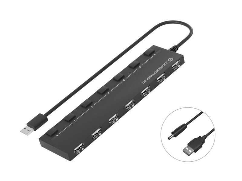 Conceptronic Hub USB-A 2.0 con 7x USB-A 2.0 - Interruptores de Encendido Individuales - Base Imantada