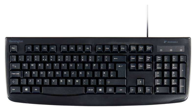 Kensington PRO Fit Teclado USB Lavable Resistente y Conectividad Fiable - Diseño Robusto y Tamaño Normal - Compatible con Windows y Macos - Negro