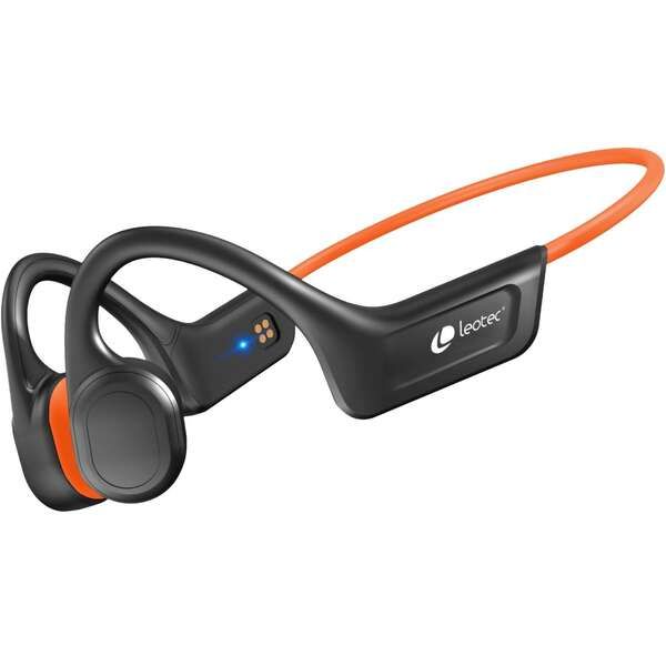 Leotec Run Pro Auriculares Deportivos de Conduccion Osea Bluetooth 5.3 - Bateria de 230mAh - Resistencia IPX7 - Color Negro/Naranja