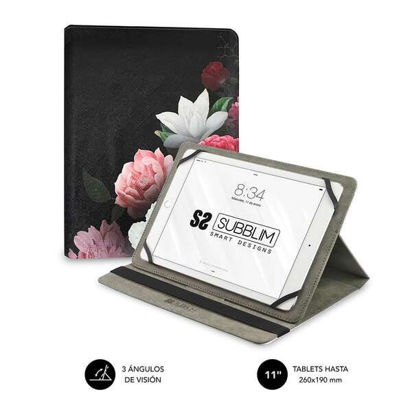 Subblim Trendy Case Funda Universal para Tablet - Soporte Antideslizante - Posicion Stand Ajustable - Compatible con Tablets de hasta 11" - Interior Suave y Aterciopelado - Transporte Seguro - Color Negro