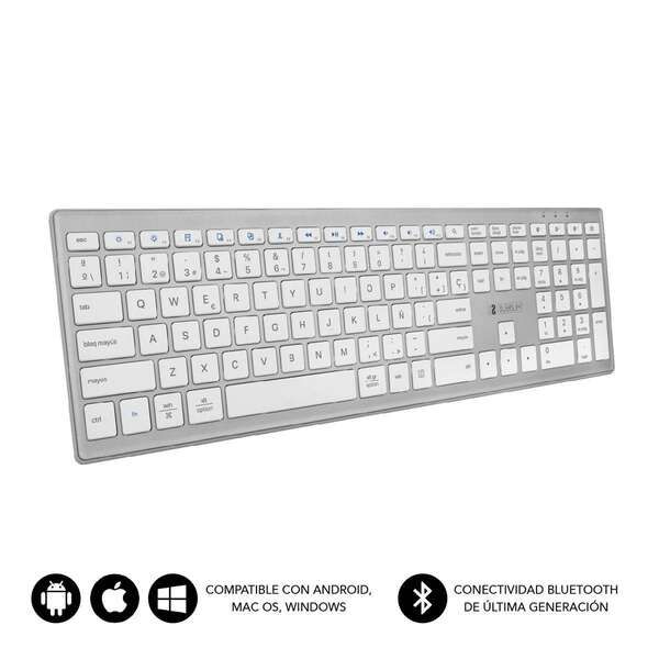 Subblim Teclado Bluetooth Multidispositivo - Diseño Elegante y Compacto - Teclado Numerico Incorporado - Conectividad Bluetooth 5.1 - Compatible con Android, Ios, Macos y Windows - Color Blanco/Gris