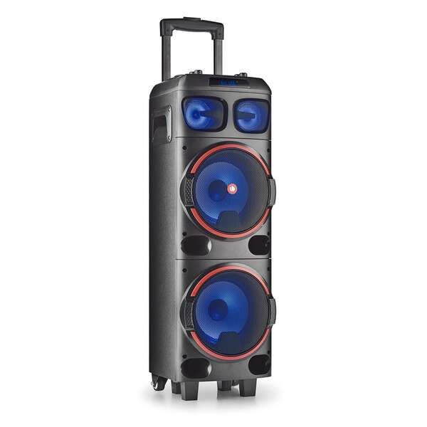 NGS Wild Dub 1 Altavoz Inalambrico Bluetooth 300W TWS - Doble Subwoofer 8" - Autonomia hasta 12h - USB, MicroSD y Aux In - Luces LED