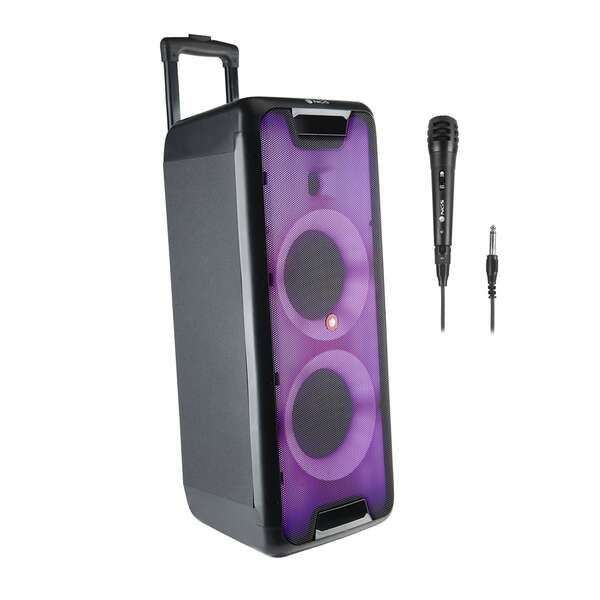 NGS Wild Rave 2 Altavoz Portatil 300W TWS Bluetooth - Doble Subwoofer 8" - Autonomia hasta 10h - USB, MicroSD y Aux In - Luces LED - Incluye MIcrofono y Mando a Distancia