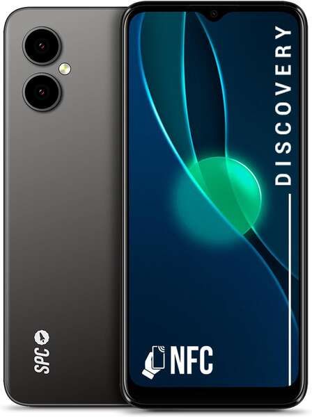 SPC Discovery Smartphone 6.5" HD+ - Bateria 4500Mah - NFC - Camaras Traseras Inteligentes - 64GB Memoria Interna - Desbloqueo Facial y Huella - Diseño Ligero Dark Matter - Color Titanio