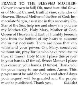 Prayer To Blessed Mother