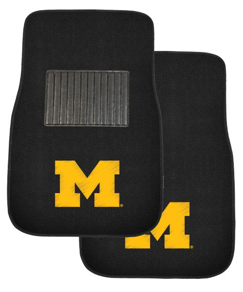 Michigan 2-Pc Embroidered Carpet Auto Mat Set Michigan 2-Pc Embroidered Carpet Auto Mat Set