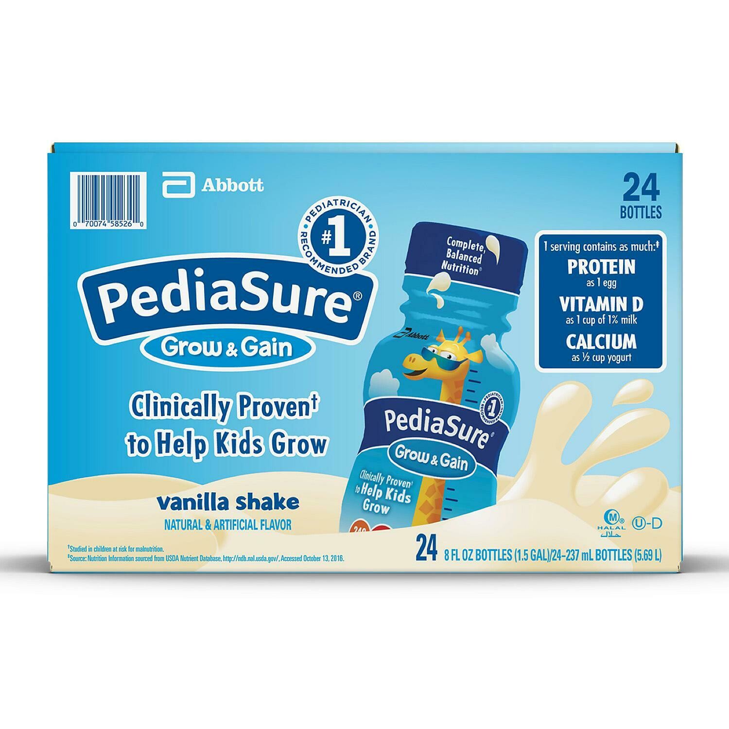 美国PediaSure雅培小安素液体奶 香草味 8oz 24pks