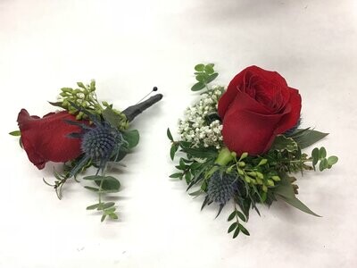 RED rose Single rose Wrist Corsage WITH Matching boutonniere #5