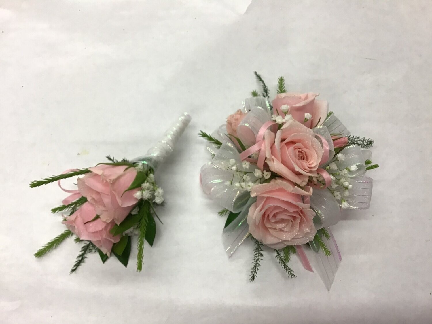 PINK rose Wrist Corsage WITH Matching boutonniere #13