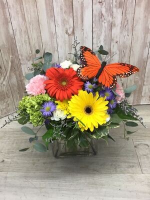 Butterfly Kisses Bouquet in Cube Vase